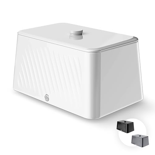 Swan Windsor 16L Bread Bin Suitable for Loaves Rolls and Bakes Durable Iron Body Cleans Easily and Resists Scuffs White SWKA18539WHT