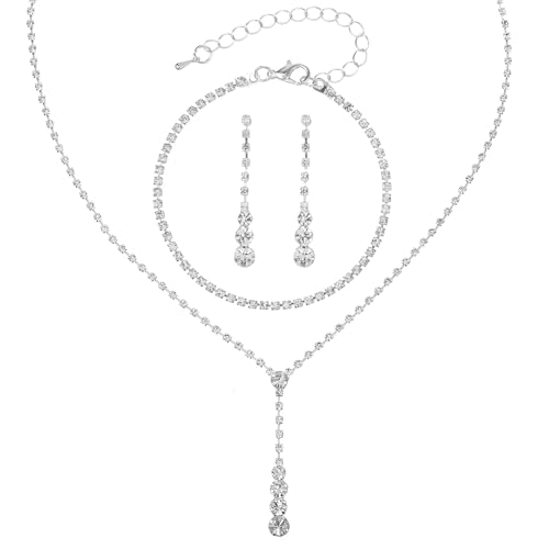 Gtziqa Kristall Schmucksets für Damen, Brautschmuck Set Strass Hochzeit Schmucksets Silber Schmuck Damen für Frauen Braut Brautjungfer Hochzeit Party Abschlussball Kostüm-Zubehör