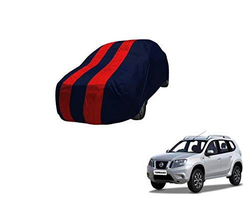 Image of Auto Hub Car Cover Compatible with Terrano with Mirror Pocket,Triple Stitched, Weather Proof, Terrano Car Cover- Navy-Red