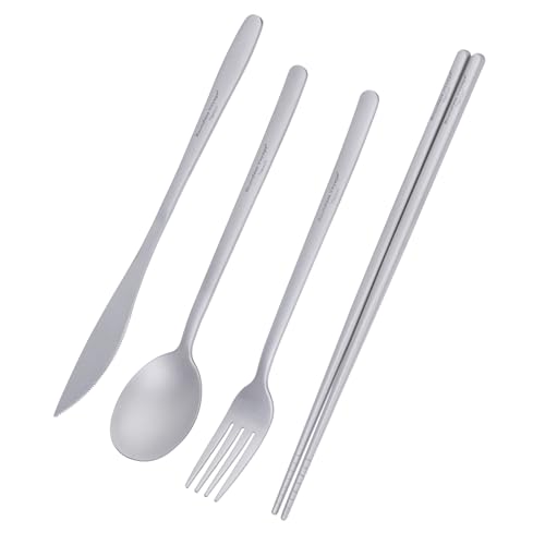 iBasingo Camping Titan Besteck Set Outdoor Langer Griff Löffel Gabel Messer Essstäbchen Utility Metall Geschirr Täglich Verwendet Reiseutensilien...