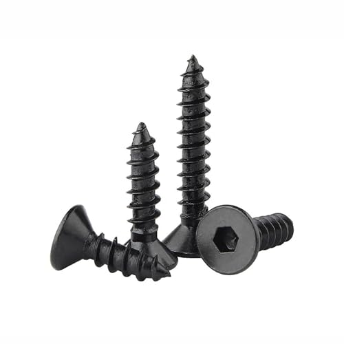 Image of Rely⇒VP INDUSTRIES (Pcs-25) No.8x25 mm Allen CSK Head Self-Tapping Screw - Black Zinc Furniture Bolt for Wood Boards, Cabinets, Cupboards & Chairs