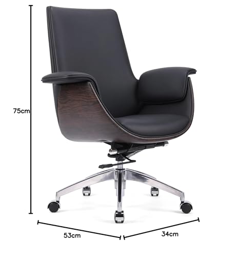 Image of Trendor Leatherette Luxury Ergonomic Executive Chair, Multi-Function Modern Designed Office Leather Chair, Conference Chair with Wood Back (Without Headrest, Black)