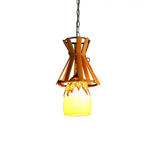 Lustre suspendu hauteur réglable E27 en résine et bambou