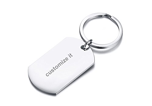 PJ Personalized Custom Stainless Steel Coordinate Dog Tag Keychain for Men Groomsmen Gift,Silver(Engraving-Horizontal)