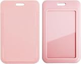 1 Pc Pink Sliding ID Badge Holder Hard Plastic Vertical Card Cases Case Protector Pouch with Clear ID Window for School Office Factory Identification Badges and Supplies