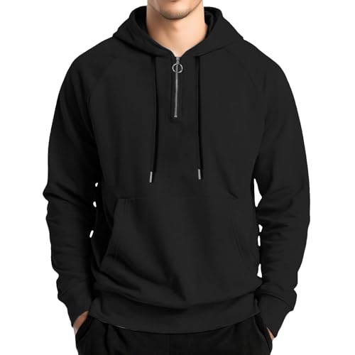 Mens Hoodie Sweatshirt with Pocket Quarter Zip Long Sleeve Solid Color Pullover Shirt Autumn Winter Warm Comfy Tops Plus Size