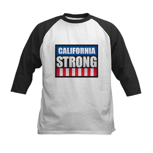 CafePress California Strong Baseball Jersey Kids Cotton Baseball Jersey, 3/4 Raglan Sleeve Shirt Black/White