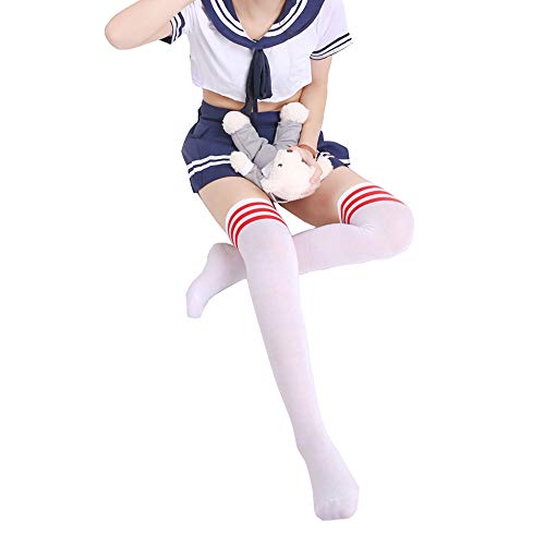 KACOLOR Women Thigh High Socks Over Knee Stocking High Leg Warm Long Boot Socks Stripes for Daily Wear Casual2