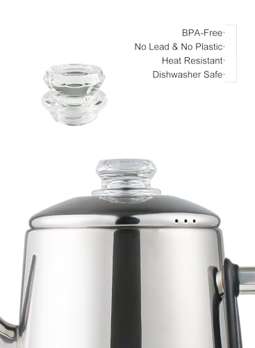 Apoxcon WEP1800-2 12 Cup Electric Coffee Percolator With Etl Approval Stainless Steel Coffee Maker With Heat Resistant Glass Knob Classic Look Cord-Less Server Coffee Pot thumb #3