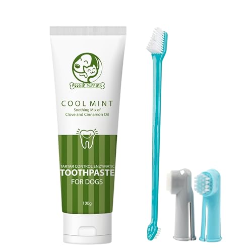 Foodie Puppies Pet Dental Oral Care Kit Combo - (Coolmint Toothpaste - 100g + 3Pcs Toothbrush) for Dogs | Soothes Inflame Gums, Remove Bad Breath, and Mix of Clove & Cinnamon Oil for Dogs and Puppies