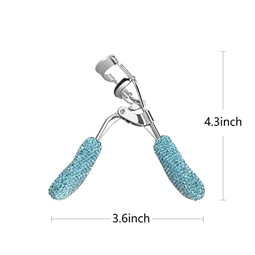 Bling Rhinestone Eyelash Curlers Stainless Steel Natural And Long Lasting Eyelash Fit For All Eye Shape Curved Lash Curler (Blue) #TOP6