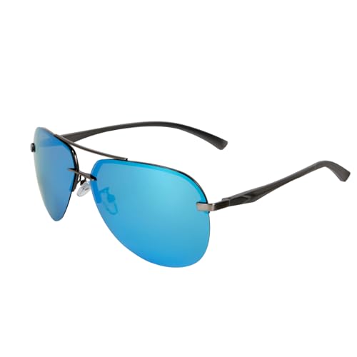 Image of Zeniiv Polarised Pilot Sunglasses for Men & Women, UV400 Protection Aviator Sunglasses, Ultra Lightweight Classic Shades for Driving, Fishing, Outdoor(Gun/Blue)