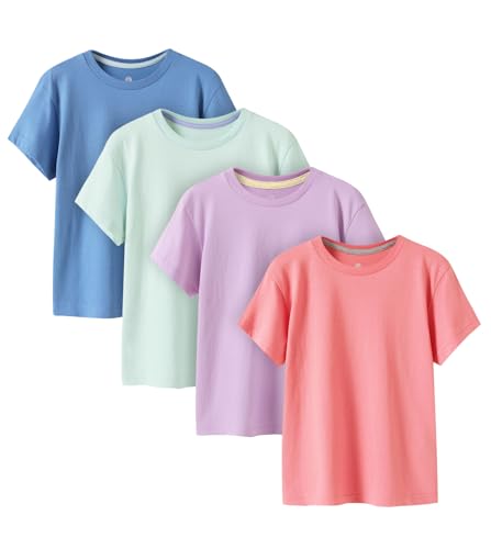 Image of LAPASA Boys & Girls Cotton T-Shirts 4 Pack Tagless Tees for 3T-13Y Kids K01 | Ribbed Crewneck Short Sleeve Undershirts for Toddlers and Teens. Soft, Breathable, Ideal for School /Daily Wear /Sport