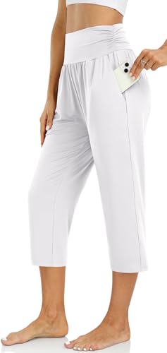 UEU Women's Capri Pants Summer Loose Yoga Pants Comfy Workout Cropprd Pants with Pockets2