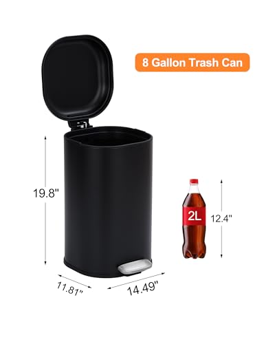 Bote de basura rectangular de acero inoxidable de 30L negro miniatura 4