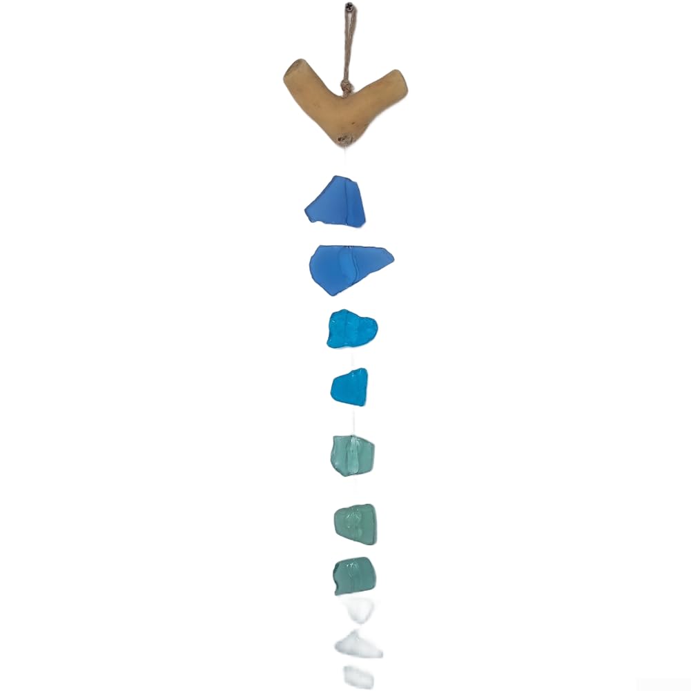 Scacciapensieri in vetro marino, realizzato a mano, in stile bohémien, decorazione rilassante melodico per giardino, patio, spiaggia, casa, 40 cm (A+B+C+D)