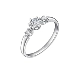 Homxi Anillo Mujer Boda Oro Blanco 9K, Redondo con Diamante de 0,37ct, Anillos de Eternidad Plata Mujer, Talla 8(48mm)
