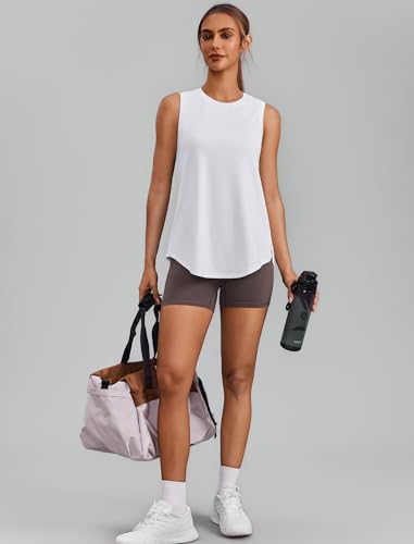 PINSPARK Sportowy tank top damski bez rękawów, lekki top sportowy do jogi, UPF 50+, szybkoschnący, sportowy top na siłownię, oddychająca koszulka do biegania, treningowa, odzież sportowa, biały, M