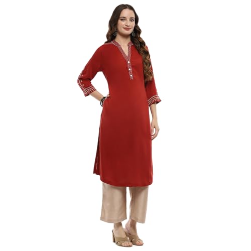 Image of BIBA Rayon Solid Regular Casual Kurtas