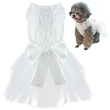 犬のドレス,ペットウェディングドレスプリンセスボウノット付きフォーマルトゥーツスカート,小犬猫のための幼犬誕生日パーティーアウトフィットアパレルガール (白いレース, XS)