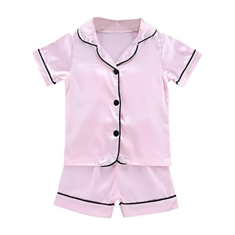 Miyanuby Unisex Baby Girls Boys Silk Pajamas Set Cartoon Pattern Short Sleeve Sleepwear Loungewear Cover