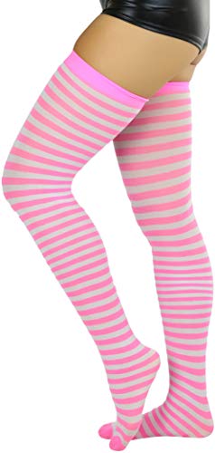 Image of ToBeInStyle Women's Opaque Hosiery Thin Striped Thigh High Long Stocking