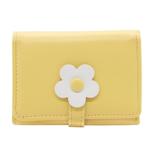 LJCZKA Cute Small Wallet for Girls Women - RFID Blocking PU Leather Tri-folded Flowers Cash Pocket with Card Holder Slim Short Wallet (Yellow)