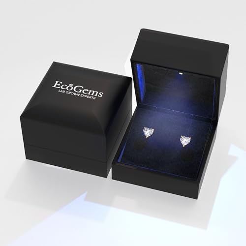 14K Yellow or White Gold Stud Earrings With 0.50-2.00 Cttw Heart Shaped Lab Grown Diamond/Lab Grown Blue Sapphire/Lab Grown Emerald Stud Earrings For Women, Gift Box Included4