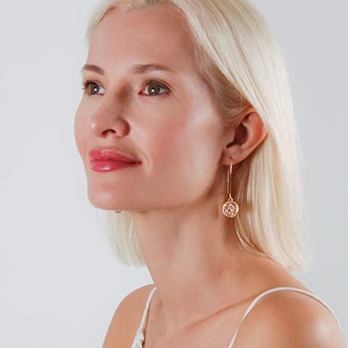 Simulated Druzy Threader Drop Earrings for Women - Gold, Silver, or Rose Gold Tone Trendy Boho Dangles with Sparkly Round Stone2