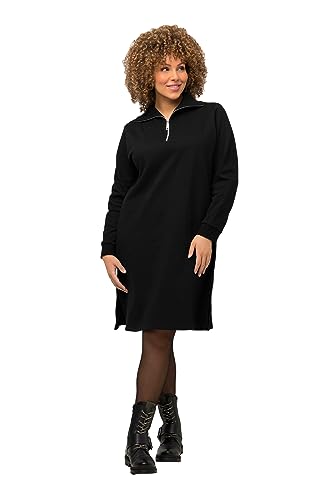 Ulla Popken Damen Sweatkleid mit Troyerkragen Kleider, schwarz, 50-52