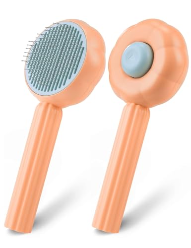 Image of VAYINATO Sunflower Shaped One Click Pet Hair Removal and Massaging Stainless Steel Brush Comb With Skin Safe Tip For Both Dogs and Cat Grooming, Self Cleaning Pet Hair Shedding Tool (Orange)
