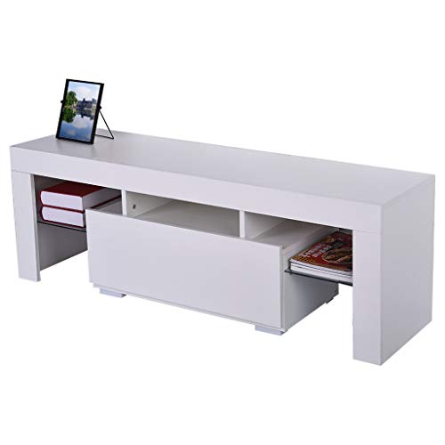 【US-in-Stock】 Modern LED TV Stand with LED Lights Glass Frame, TV Cabinet Television Media Storage Console Table with 2 Drawers Shelves, Living Room Furniture (Black, 47.2×15.7×13.4 inch)