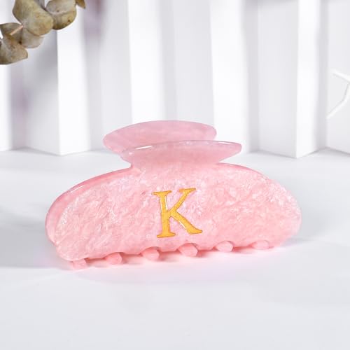 Image of LILIE&WHITE Acrylic Letter Hair Clips For Women Stylish K Monogram Hair Claw Alphabet Hair Clip Fashion Glitter Claw Clips Elegant And Durable Hair Accessory Large Hair Clips Pink K