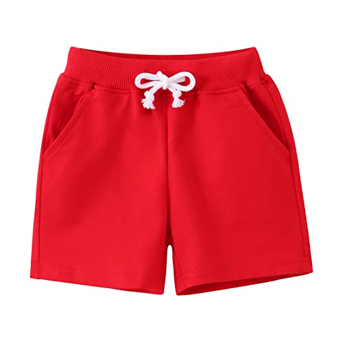 Toddler Boys Girls Cotton Basketball Soccer Shorts Solid Color Athletic Shorts for Kids Drawstring Pants with Pockets