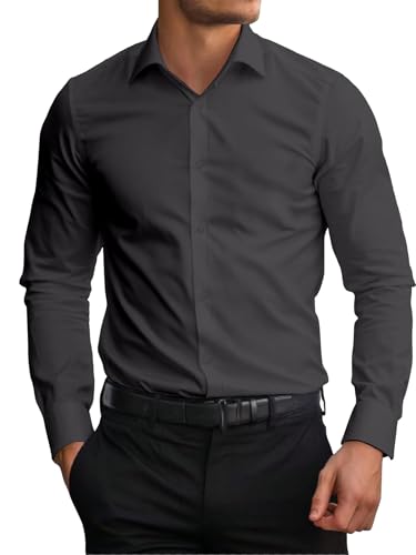 AVANOVA Men's White Long Sleeve, Slim Fit Button Down Dress Shirt...