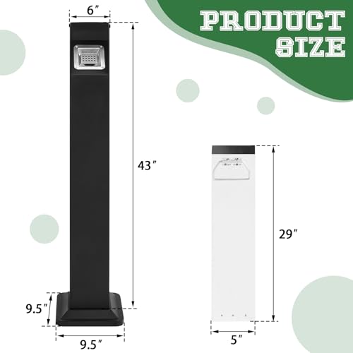 Image of MorningRo Disposal Outdoor Standing Trash Can with Wind Resistant Base Commercial Receptacles Slim Columnar Metal Receptacle for High Traffic Areas Parks Spaces (43.3 Inch Tall, 29l Capacity, Black)