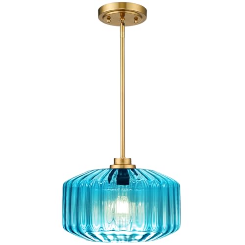 Image of Blue Pendant Lights Gold Schoolhouse Ceiling Light Fixture Mid Century Modern Pendant Lighting Large Glass Chandelier Hanging Lights for Kitchen Island Dining Room Hallway