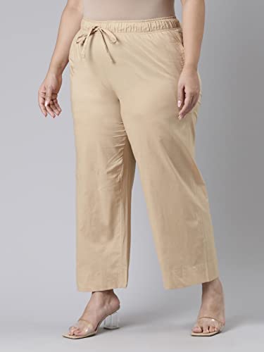 Image of GO COLORS Women Blue Stripe Cotton Wide Pants