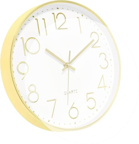 Image of TEKCOOL Plastic Digital Wall Clock 12 inch Silent Quartz Decorative Non-Ticking Classic Clock Battery Operated Round Easy to Read for Room /Home /Kitchen /Bedroom /Office /School- (Gold White);