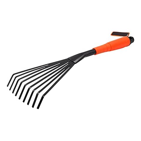AUTUUCKEE Mini Garden Rake,16 Inch 9 Root Steel Hand Fan Leaf Rake with Ergonomic Comfort Grip & Rust Resistant Garden Fork, Rakes For Gardening Tool Cover