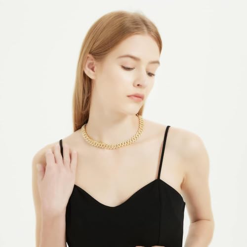 HDMENC Mens and Womens Miami Cuban Link Chain Necklace 12mm Diamond Prong Cuban Chain 18/20/24inch Length Hip Hop Jewely