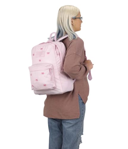 Image of JanSport Superbreak Plus FX Backpack - Work, Travel, or Laptop Bag with Water Bottle Pocket - Embroidered Bows