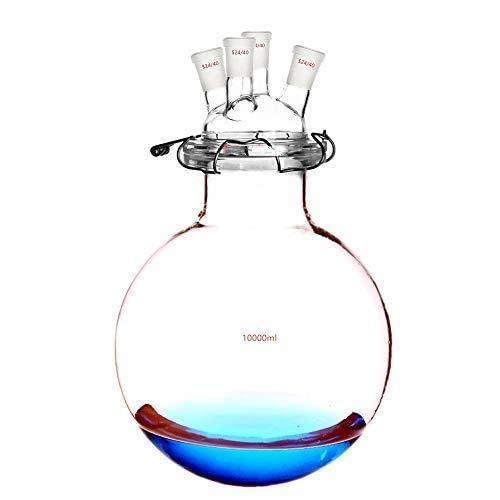 Glass Reactor 24/40 Four Necks Round Bottom 4-Neck Lab Reaction Kettle with Lid and Steel Clamp (20000ml)