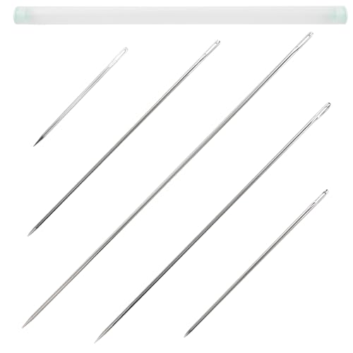 5 PCS Professional Upholstery Needle 4/6/8/10/12 Long Sewing Needles Large Eye Hand Sewing Needles with Needle Storage Tube for Repair Stitching and Crafting Projects