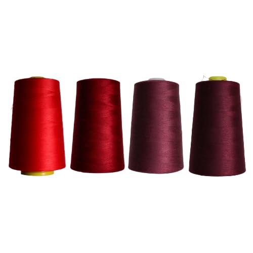 Rhapsew Overlocking Thread Cones – 4 x 5000m | Assorted Sets | Polyester Overlocker Thread for Serger & Sewing Machines | Tailoring, Dressmaking & Repairs (Reds)