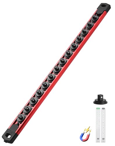 Image of ALOANES Magnetic Socket Organizer Set, 1 /4-Inch Drive Heavy Duty Aluminum Socket Rail Organizer, 360 Swivel Clips Socket Holder Kit for Toolbox Drawer Fit 1 /4-Inch x 14 Clips (Red, 1PC)