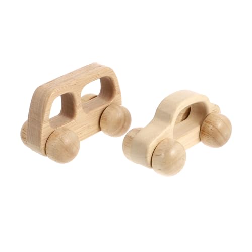 Hohopeti 2 Piezas Juguete de Madera para Niña Coche y Autobús Empujable sin Batería con Ruedas Móviles Seguro para Dentición y Desarrollo Motor Infantil