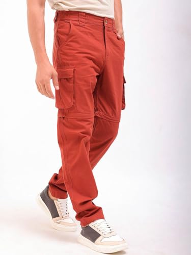 Image of The Indian Garage Co Men Relaxed Fit Solid Mid-Rise Cargos