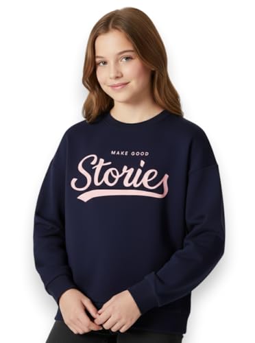 Image of Alan Jones Clothing Cotton Blend Printed Drop Shoulder Crew Neck Sweatshirt For Girls