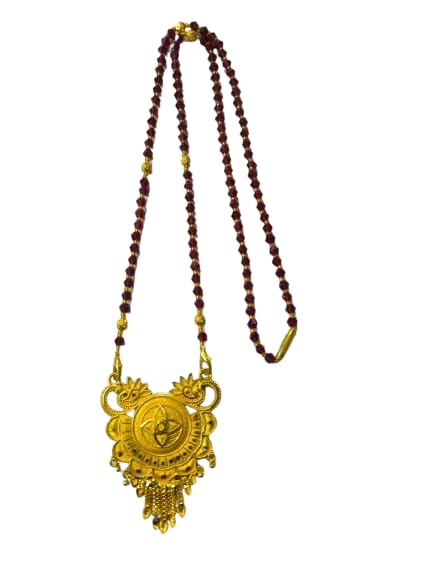 QNAM Traditional Maroon with Pecocke gold Plated Pendent mangalsutra Copper Brass Stylish Maroon Golden Chain Mangalsutra for Women-image-24